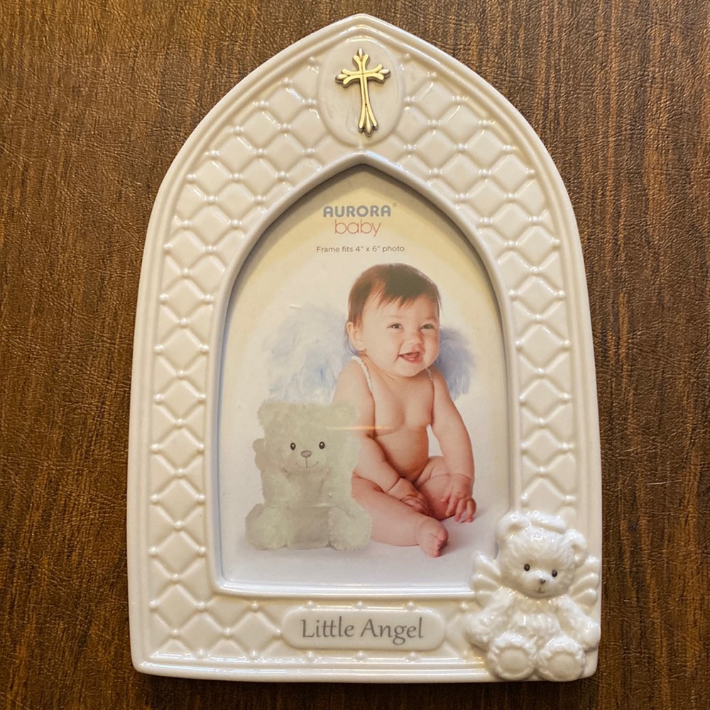 NWT: AURORA BABY “Little Angel” Ceramic Picture Frame, 4x6 photo